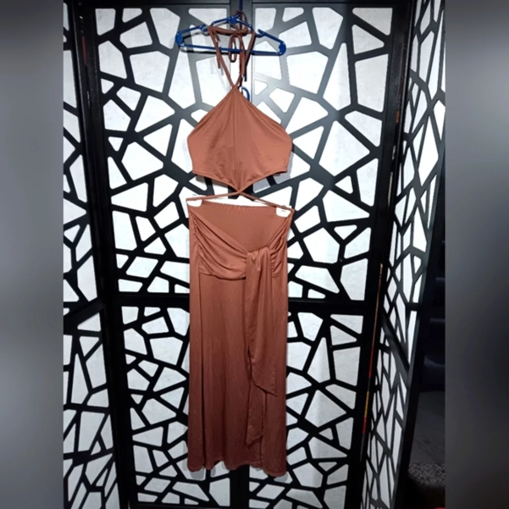 Almost Famous - Halter Top and Maxi Skirt 2-pc Set - Brown - M